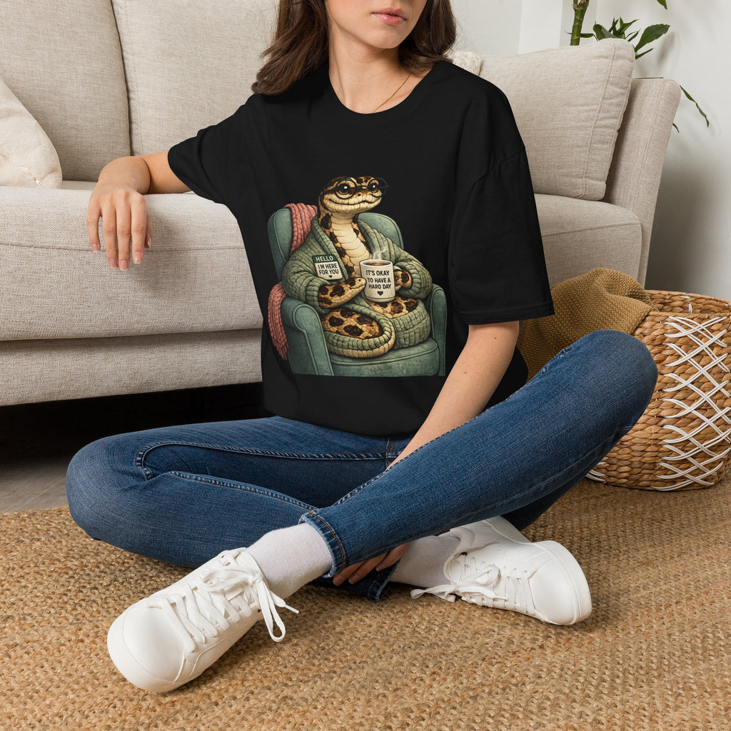 Cozy Snake Holding Mug T-Shirt | It's Okay To Have A Hard Day