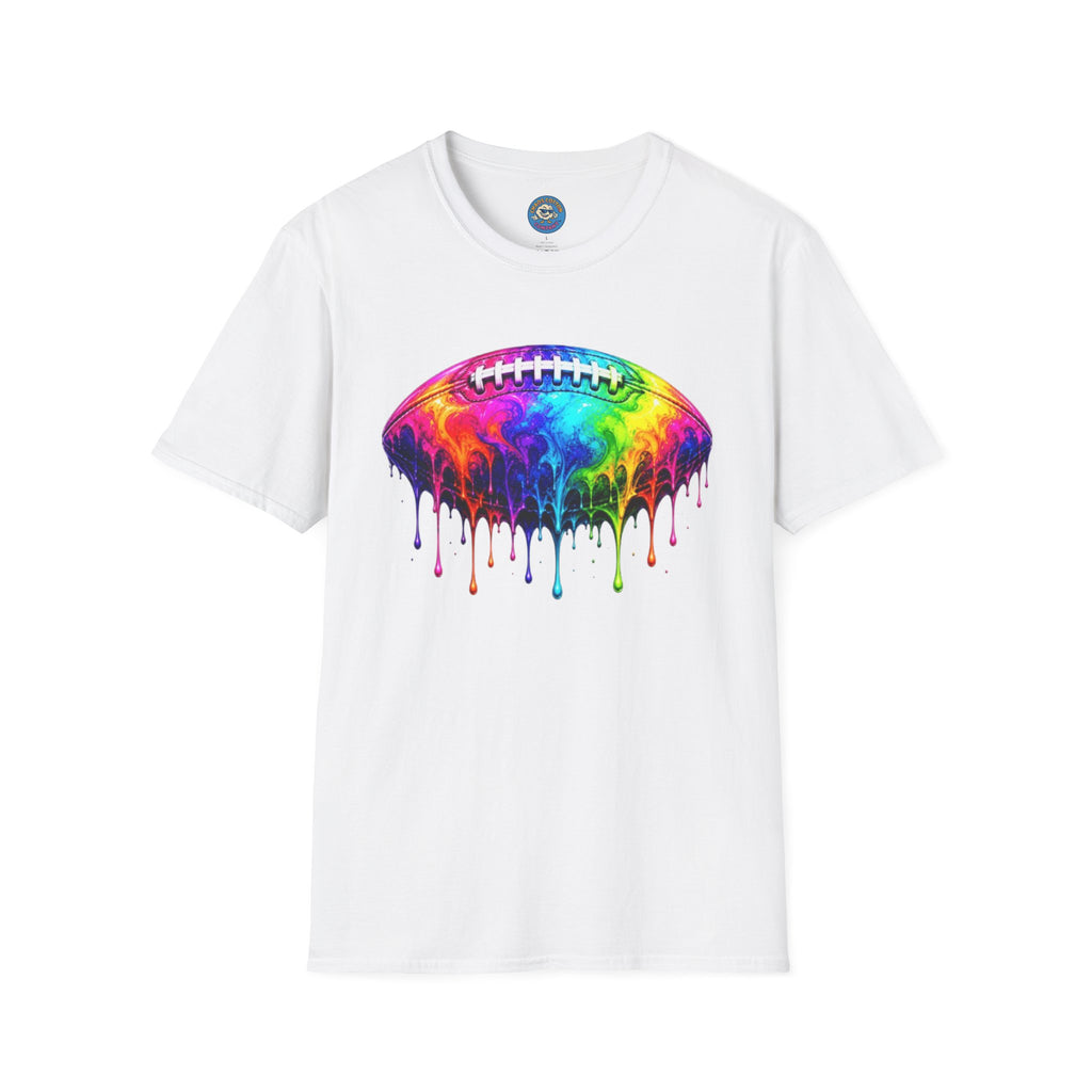 Rainbow Drip Football T-Shirt | Colorful Melting Football Tee