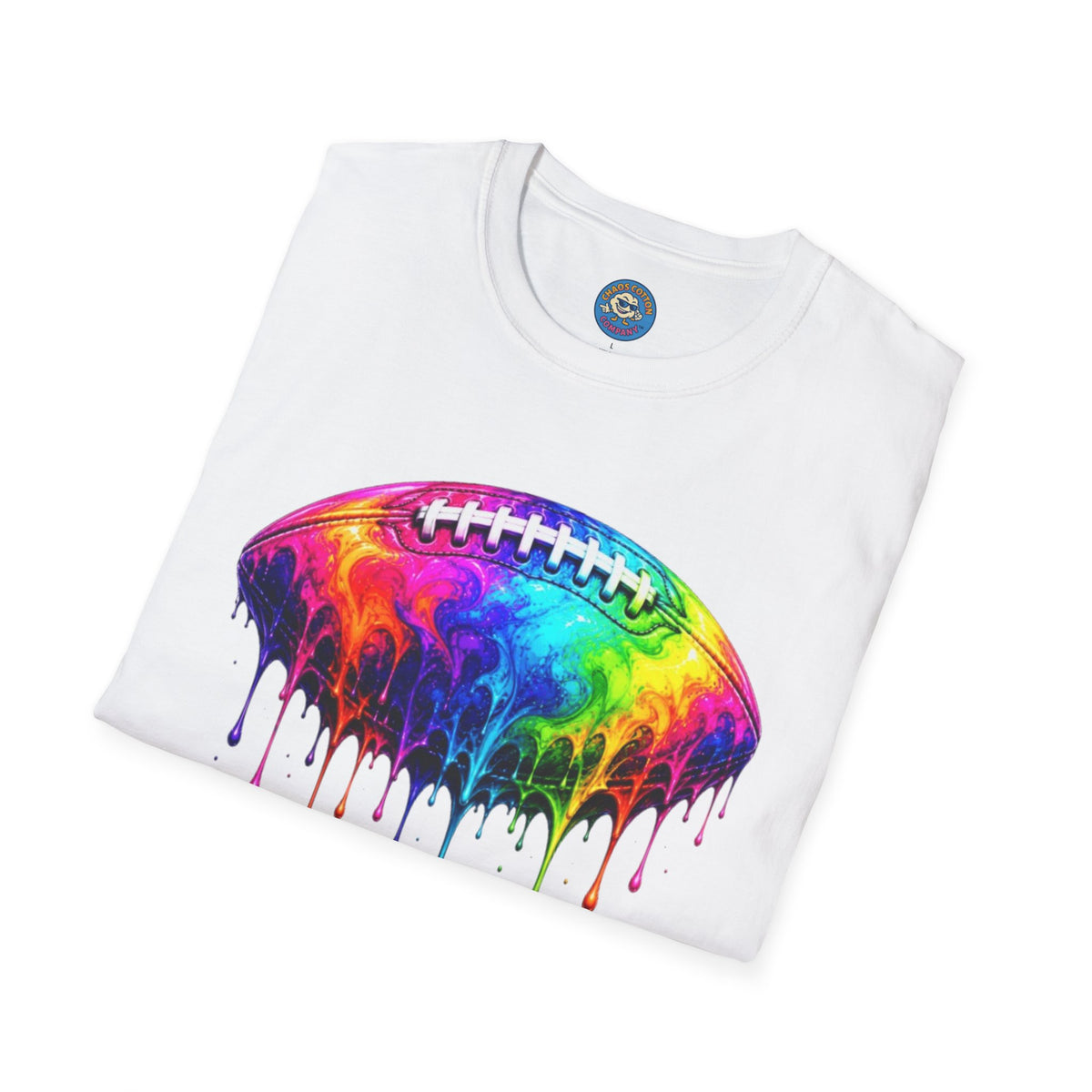 Rainbow Drip Football T-Shirt | Colorful Melting Football Tee