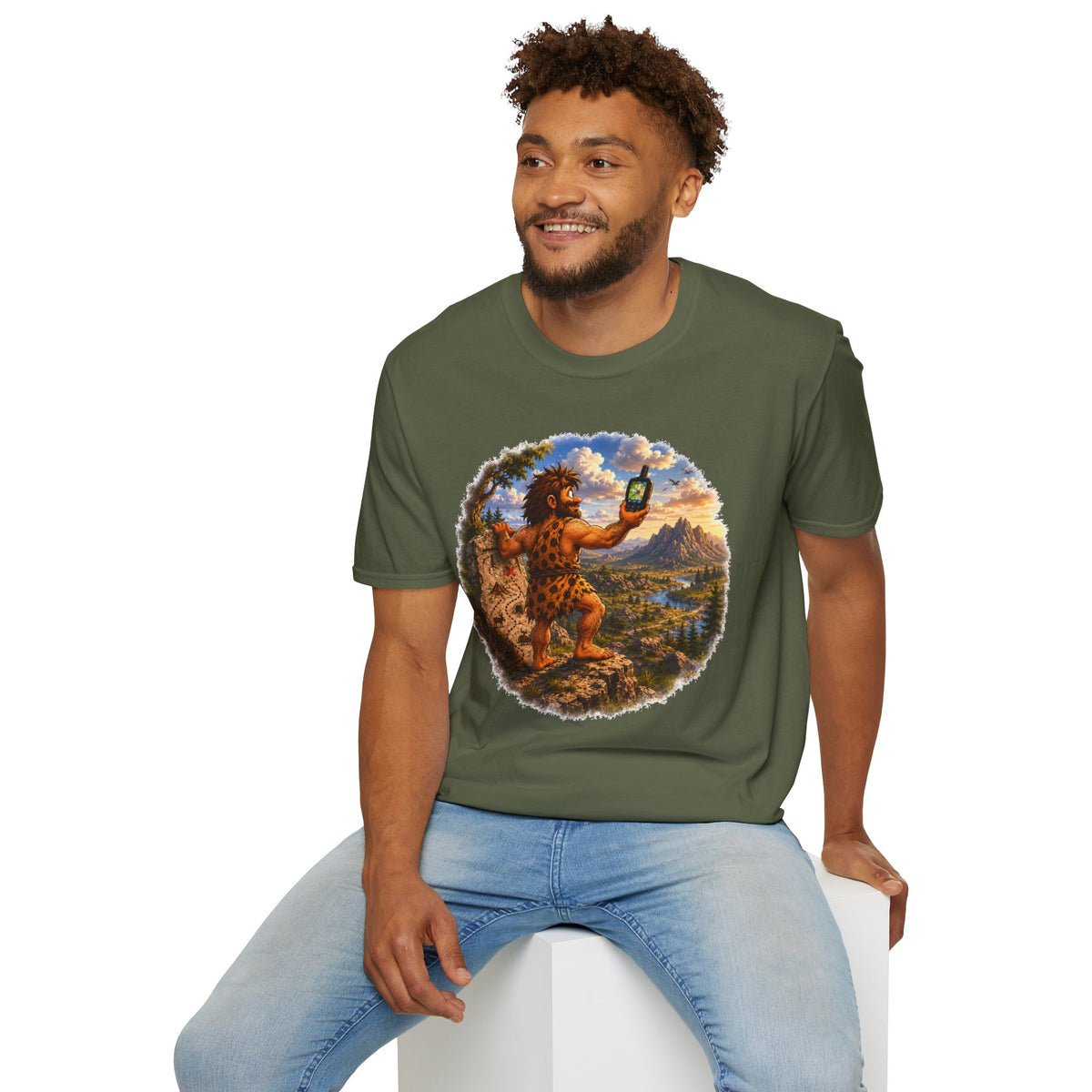 Caveman Using GPS T-Shirt