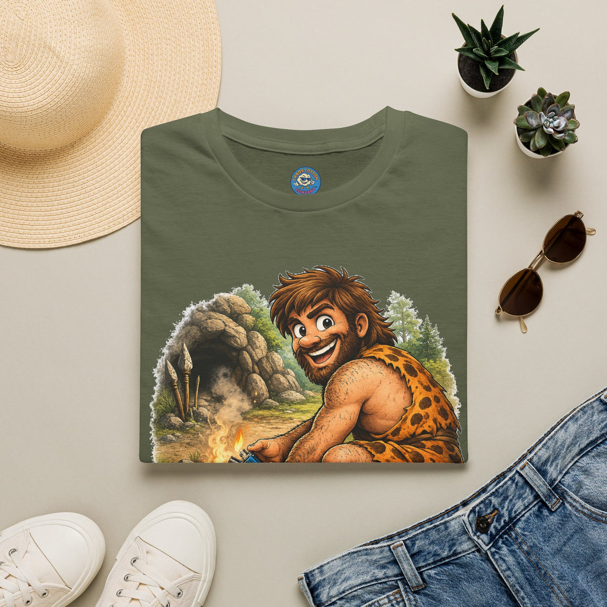 Caveman Discovers a Lighter T-Shirt