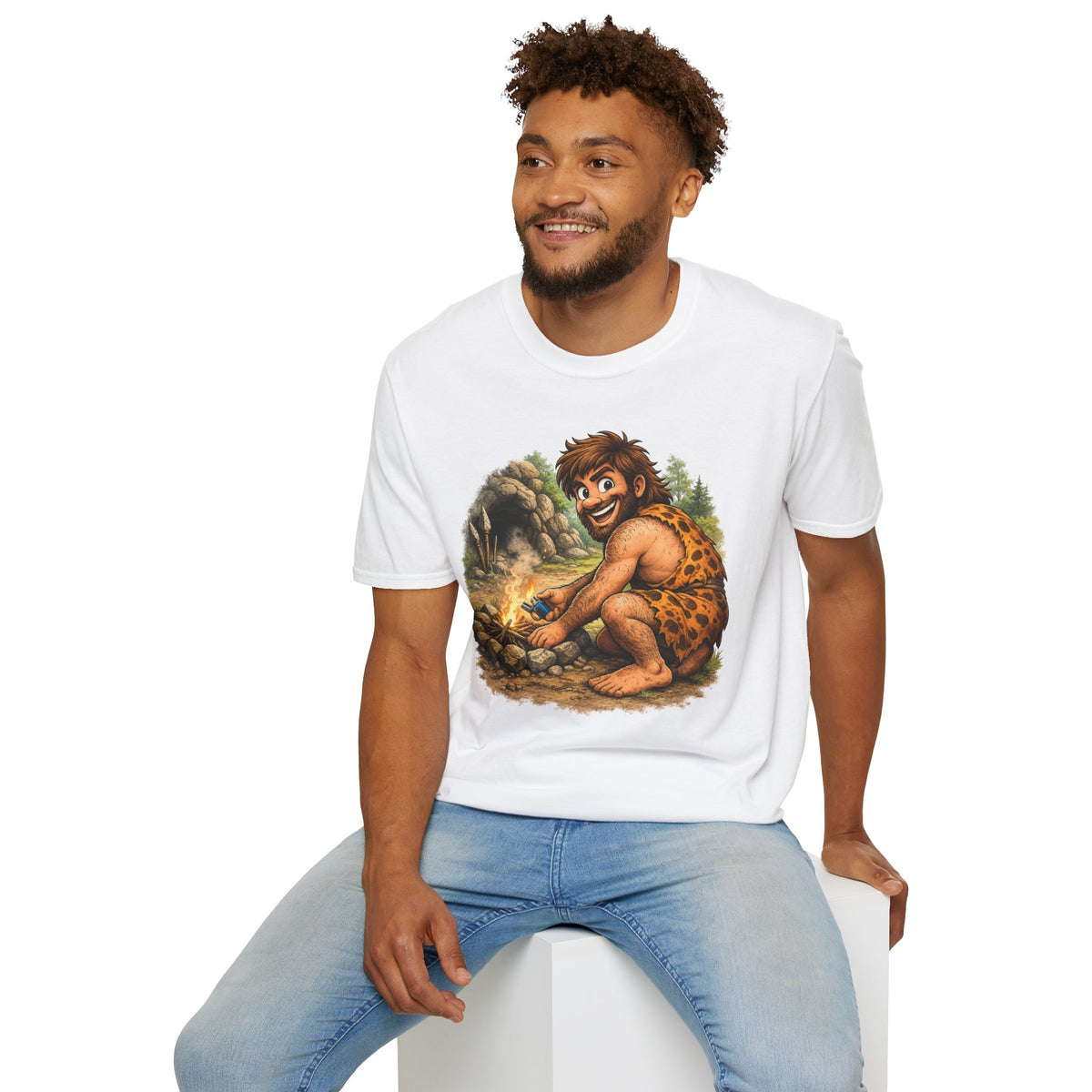 Caveman Discovers a Lighter T-Shirt