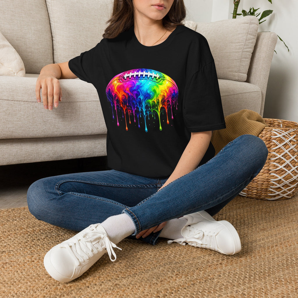 Rainbow Drip Football T-Shirt | Colorful Melting Football Tee