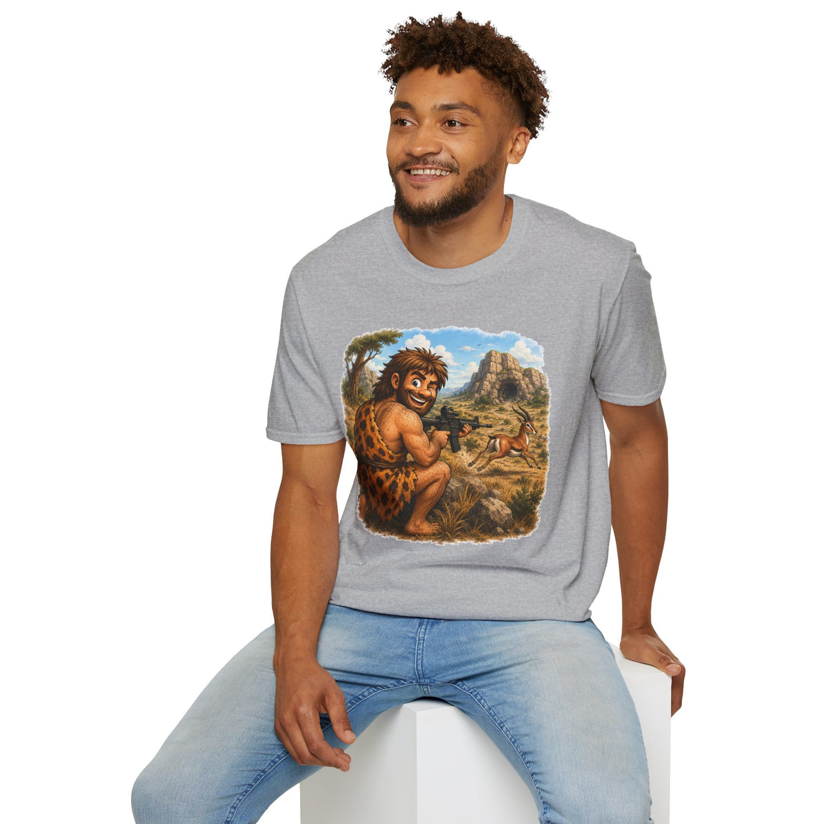Caveman Hunting with an AR T-Shirt