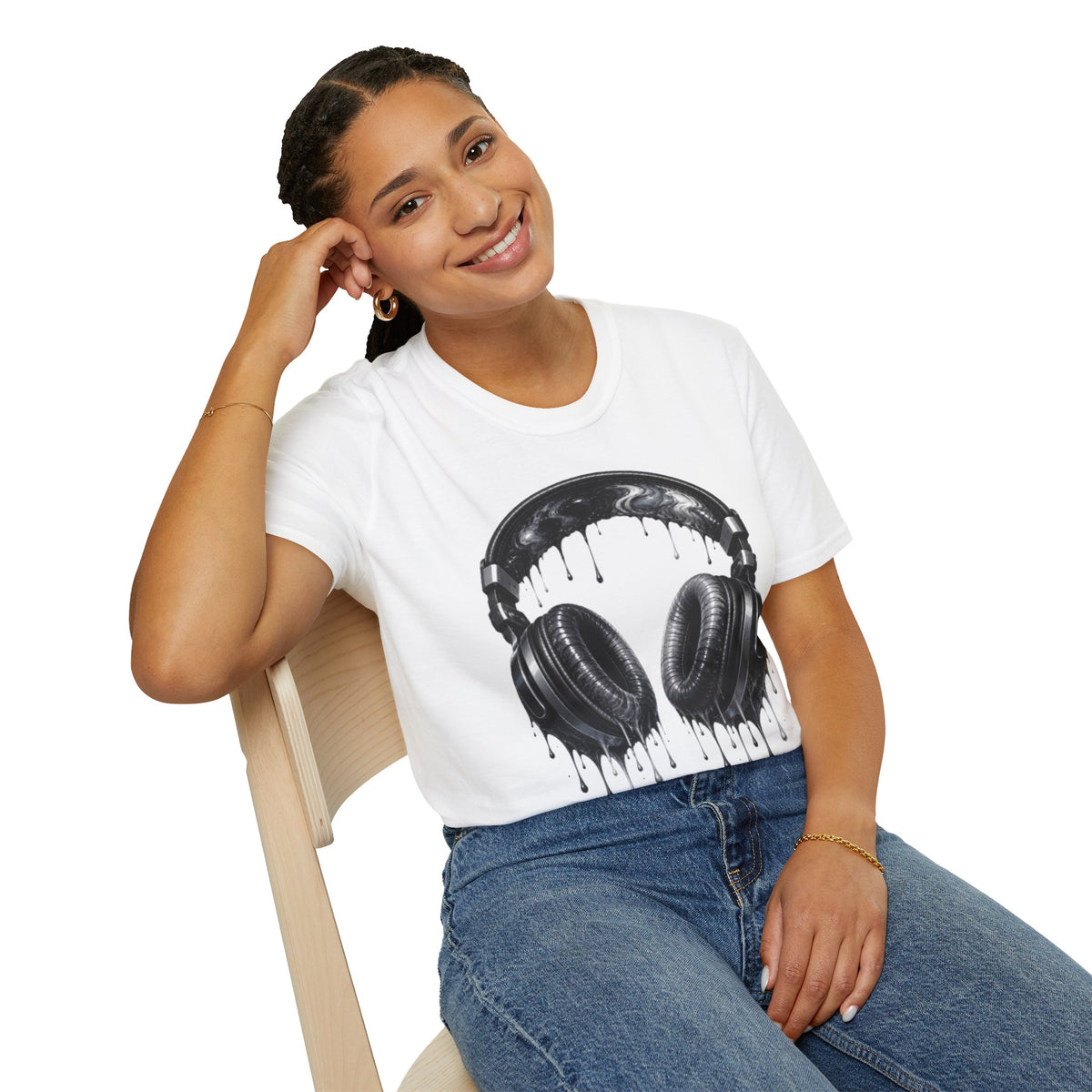 Black and White Drip Headphones T-Shirt