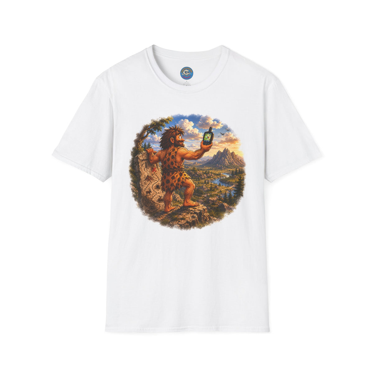 Caveman Using GPS T-Shirt