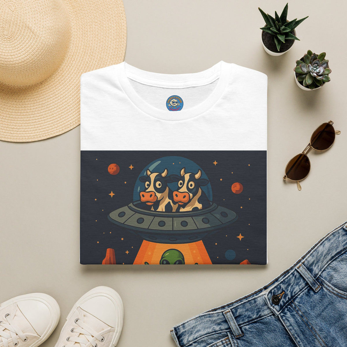Udderly Suspicious: Alien Cow Abduction Funny UFO T-Shirt