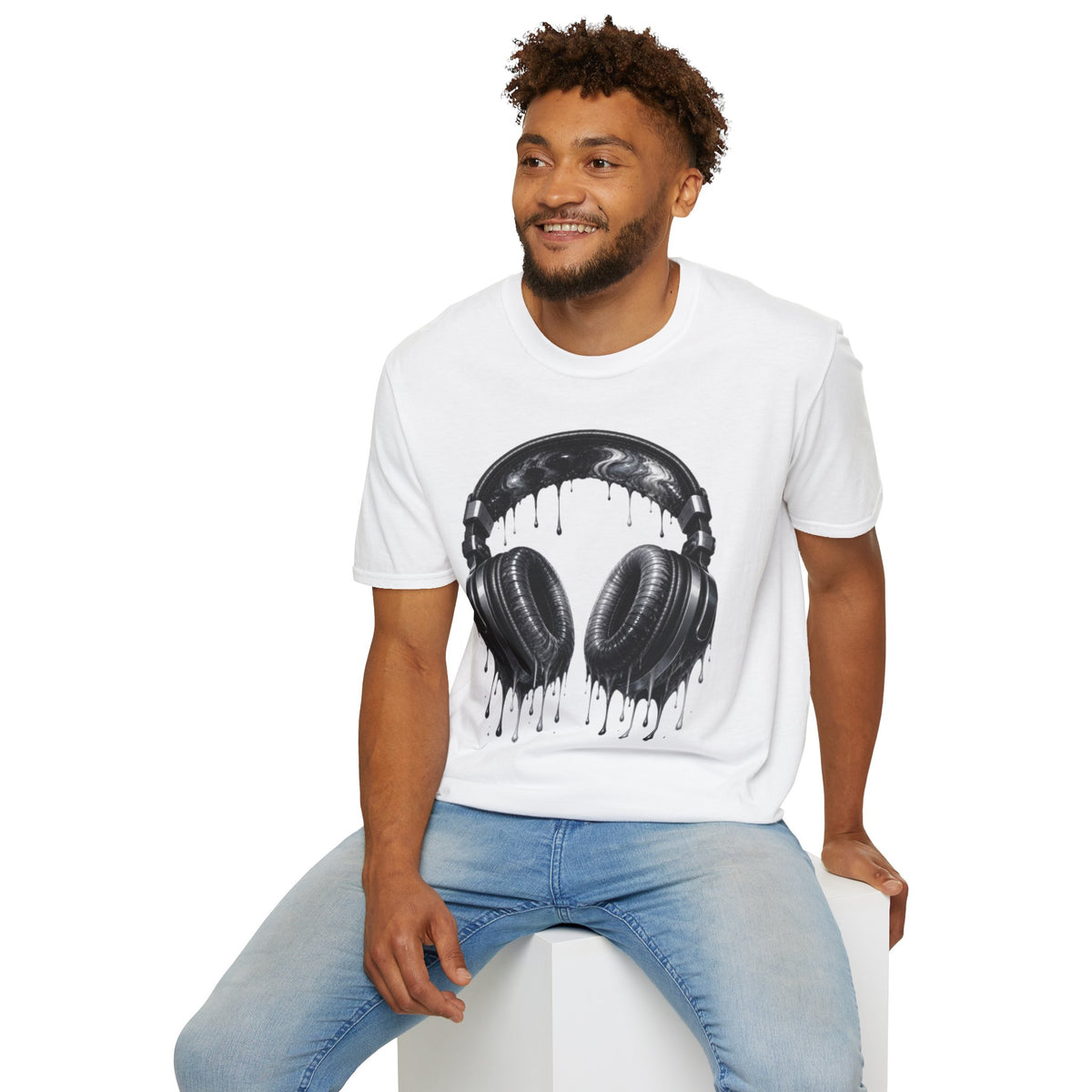 Black and White Drip Headphones T-Shirt