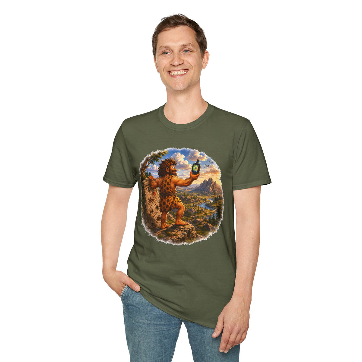 Caveman Using GPS T-Shirt