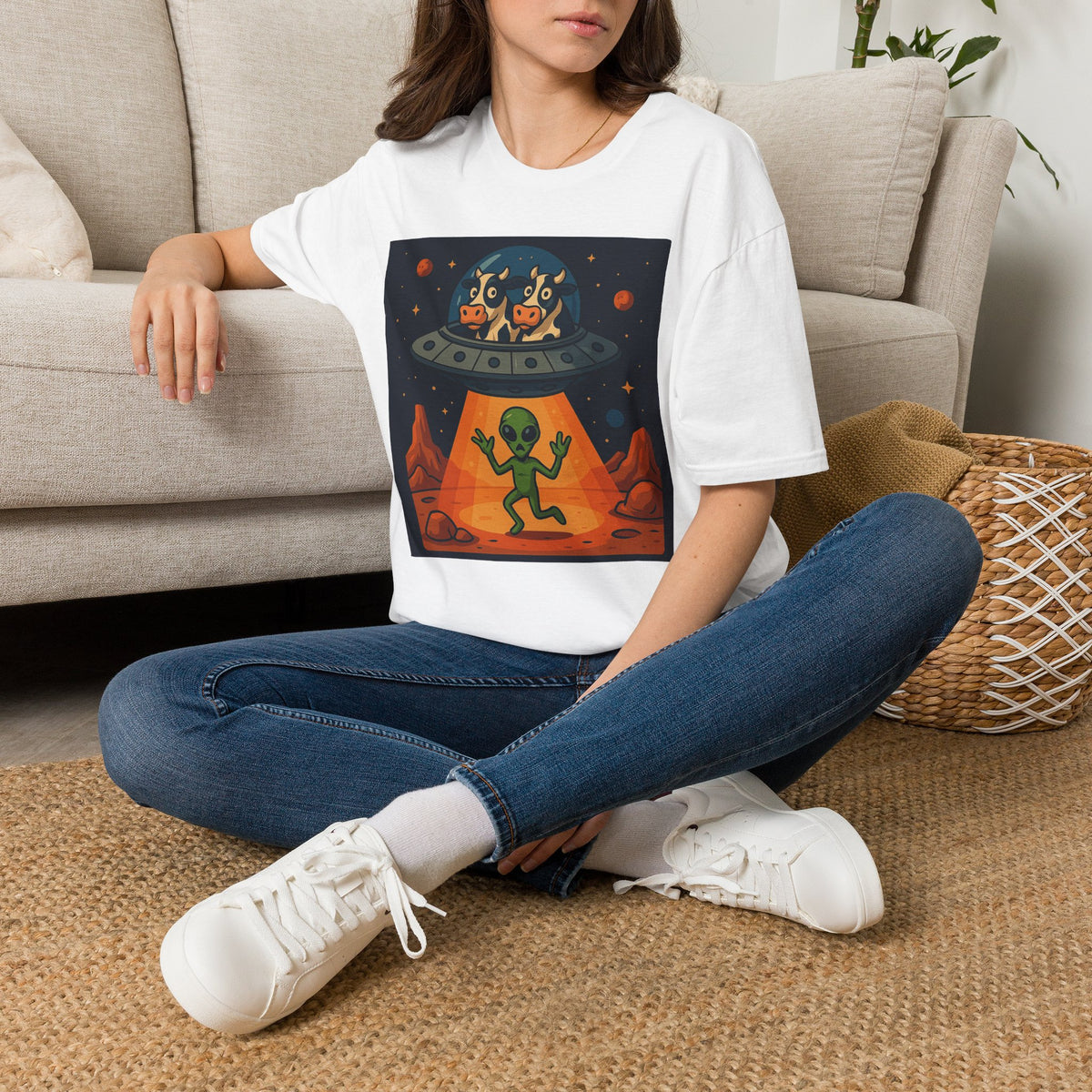 Udderly Suspicious: Alien Cow Abduction Funny UFO T-Shirt