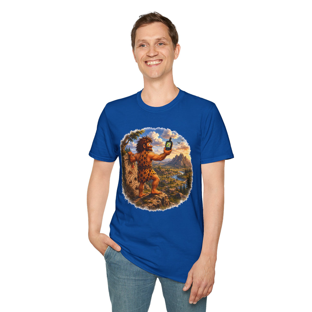 Caveman Using GPS T-Shirt