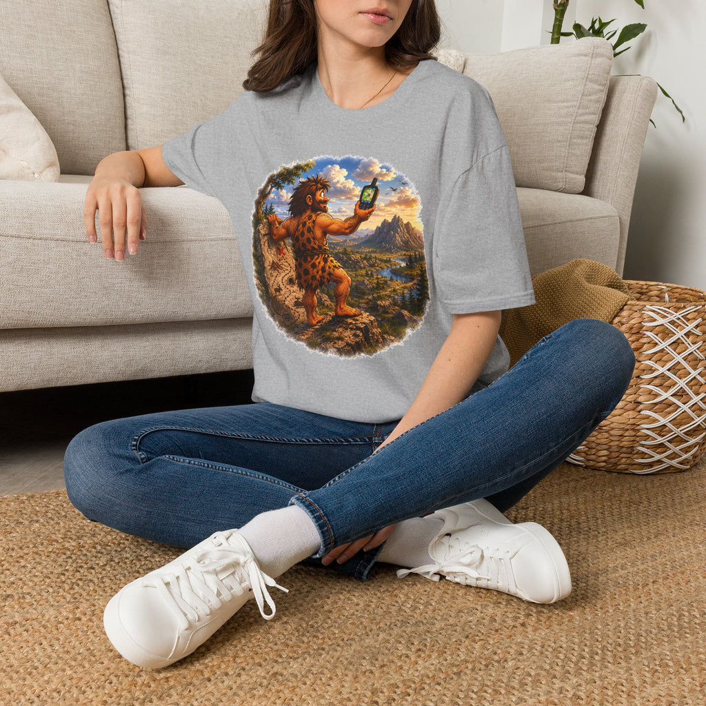 Caveman Using GPS T-Shirt