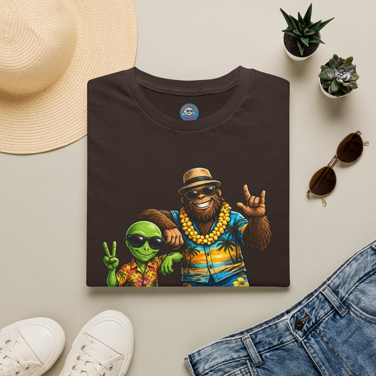 Hawaiian Alien and Bigfoot T-Shirt