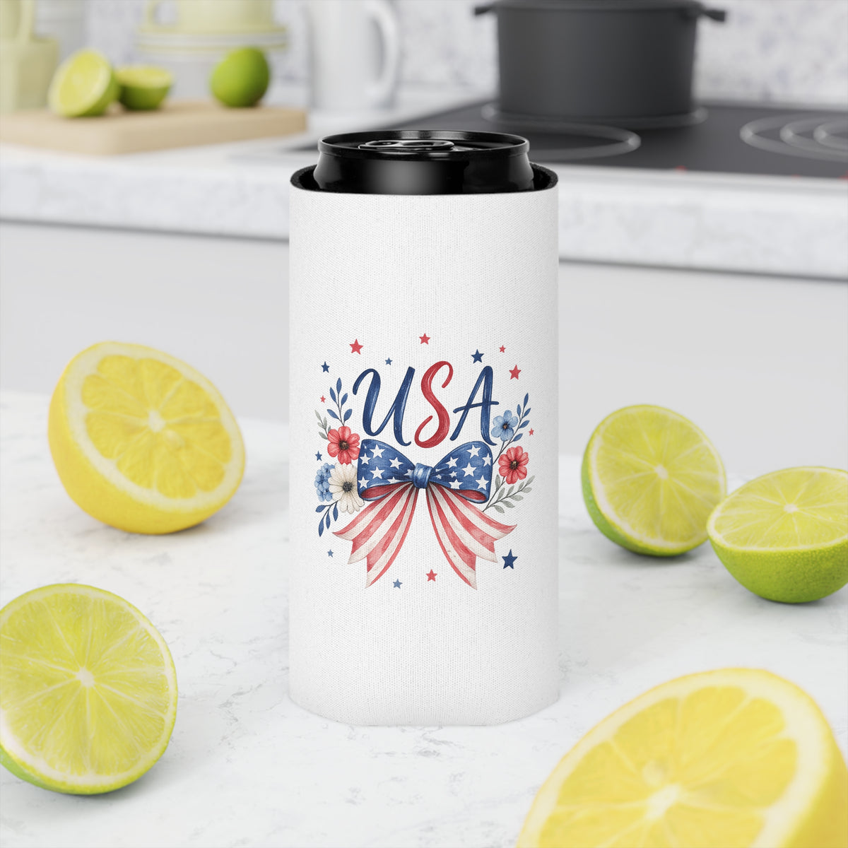 USA Floral Bow Can Cooler