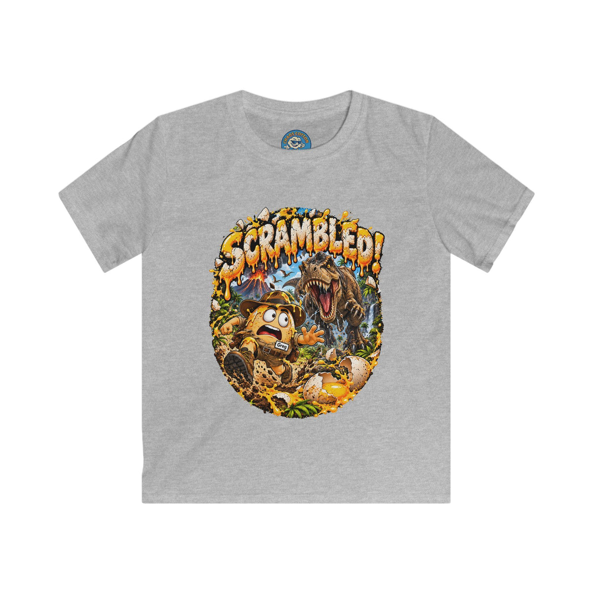 Greg the Egg "Scrambled Dinosaur" Kids T-Shirt