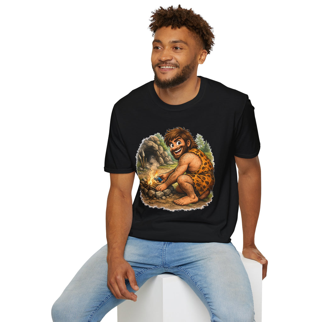 Caveman Discovers a Lighter T-Shirt