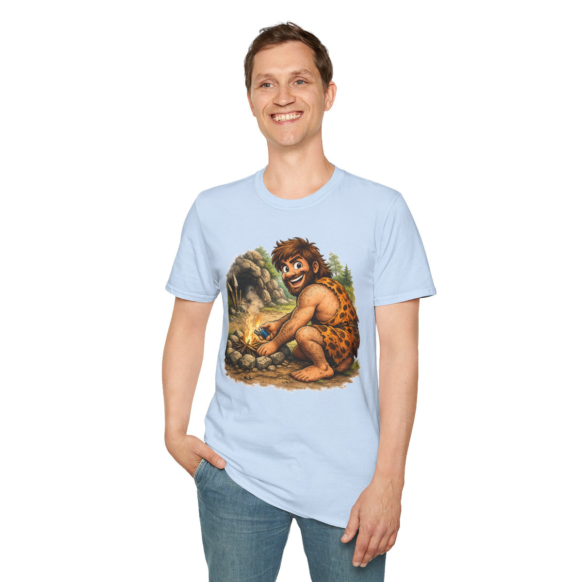 Caveman Discovers a Lighter T-Shirt