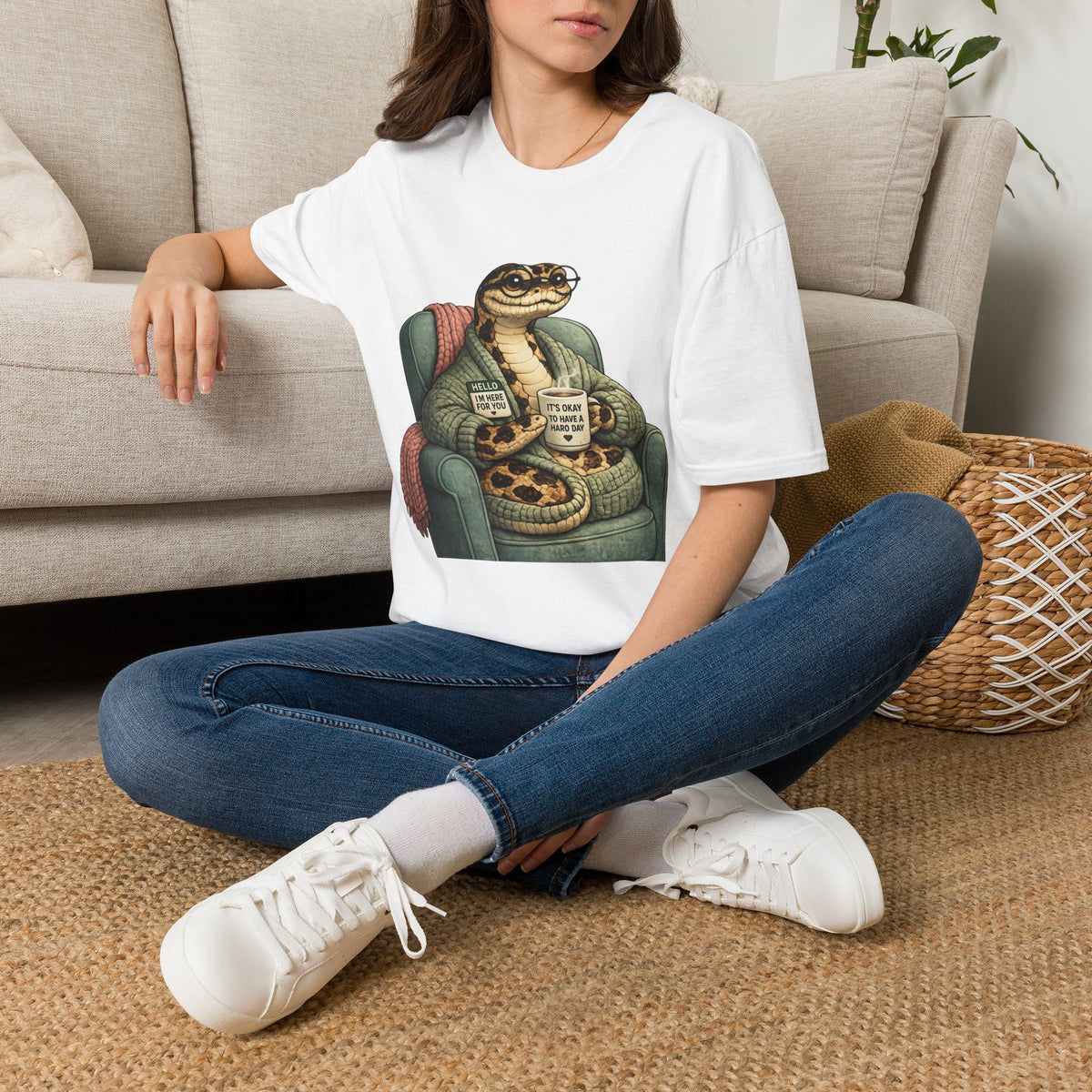 Cozy Snake Holding Mug T-Shirt | It's Okay To Have A Hard Day