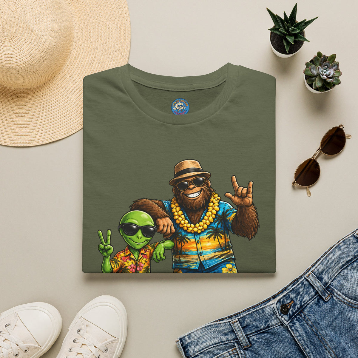 Hawaiian Alien and Bigfoot T-Shirt