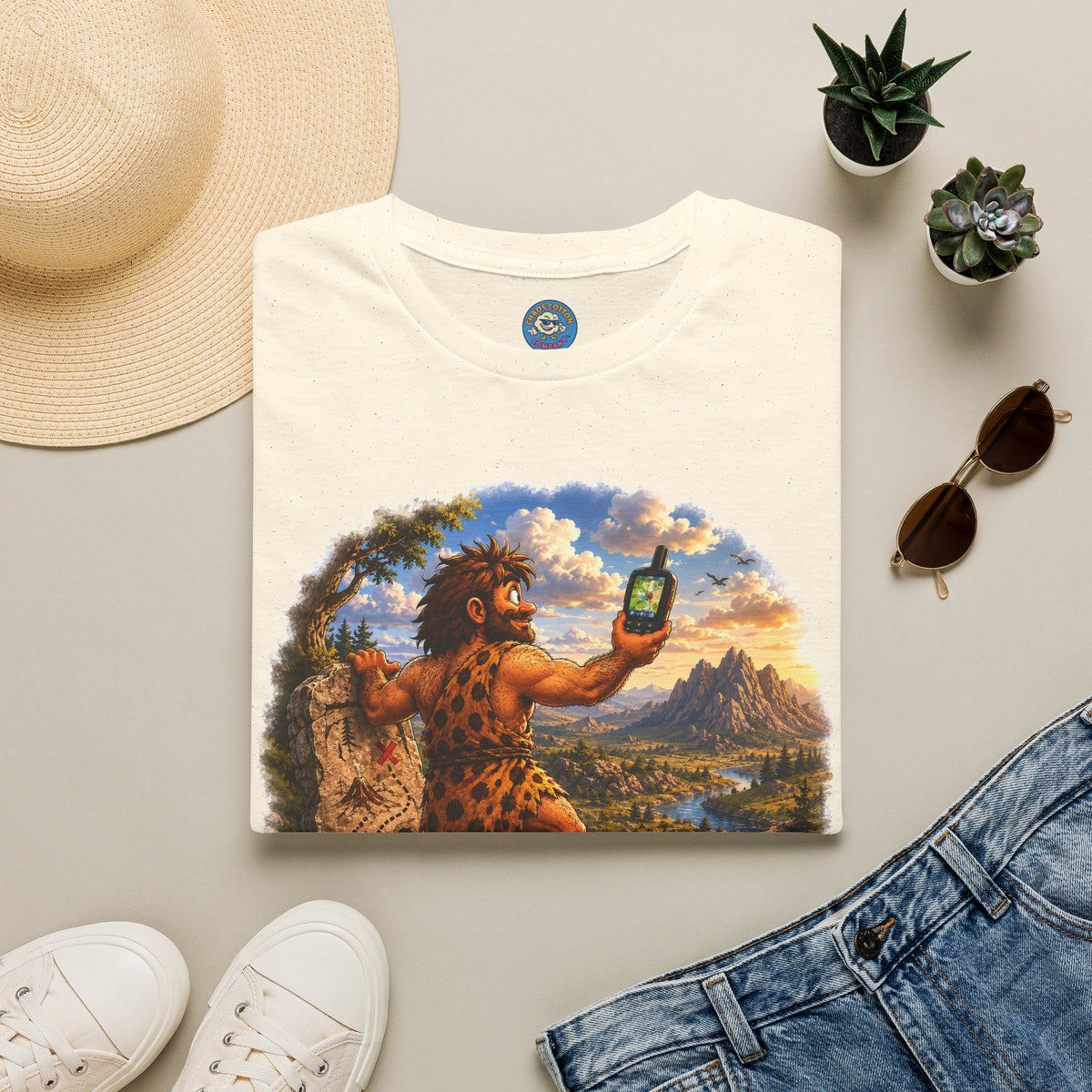 Caveman Using GPS T-Shirt