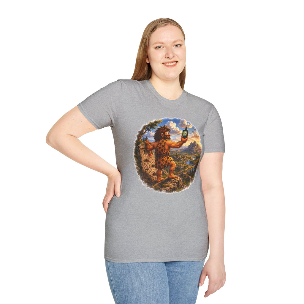 Caveman Using GPS T-Shirt