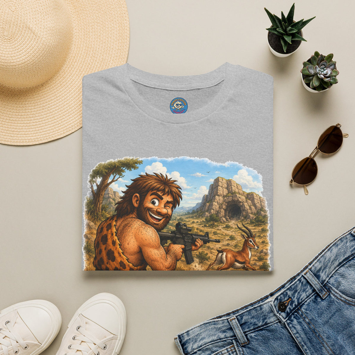 Caveman Hunting with an AR T-Shirt
