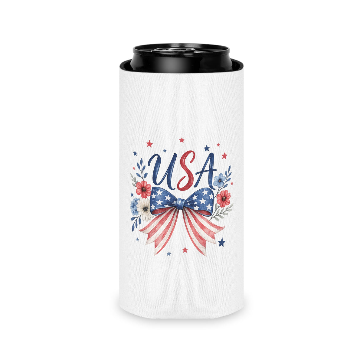 USA Floral Bow Can Cooler