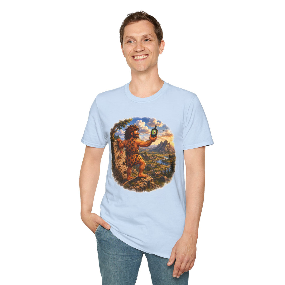 Caveman Using GPS T-Shirt