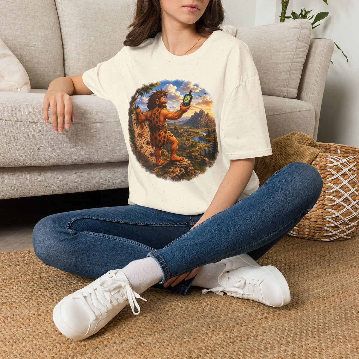 Caveman Using GPS T-Shirt