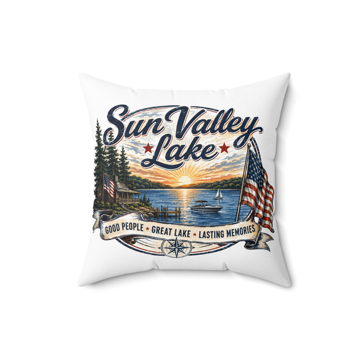 Sun Valley Lake Decorative Pillow - Rustic Lake House & Cabin Decor
