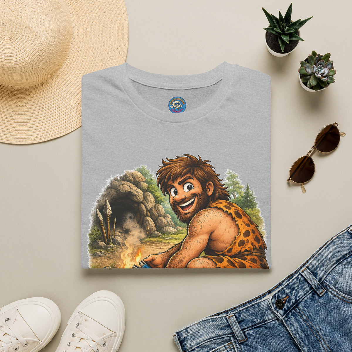 Caveman Discovers a Lighter T-Shirt