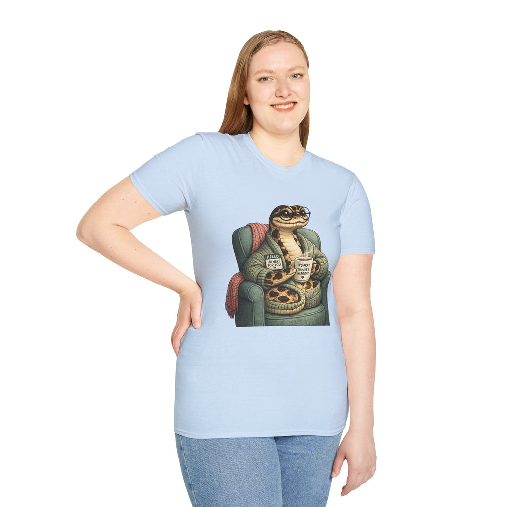 Cozy Snake Holding Mug T-Shirt | It's Okay To Have A Hard Day