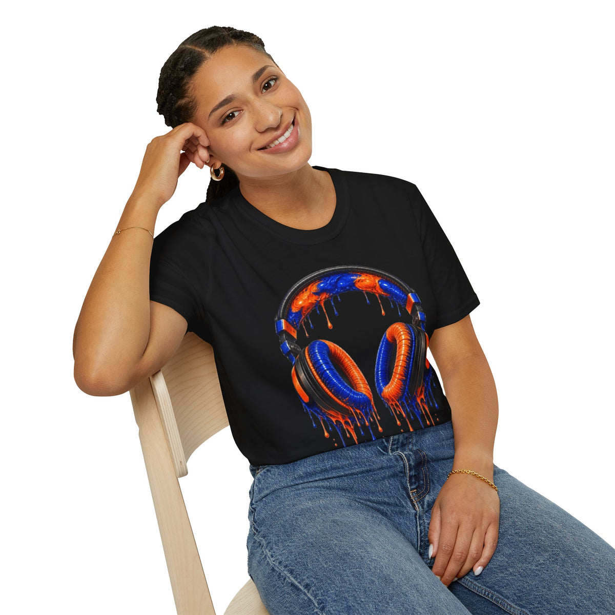 Orange and Blue Drip Headphones T-Shirt