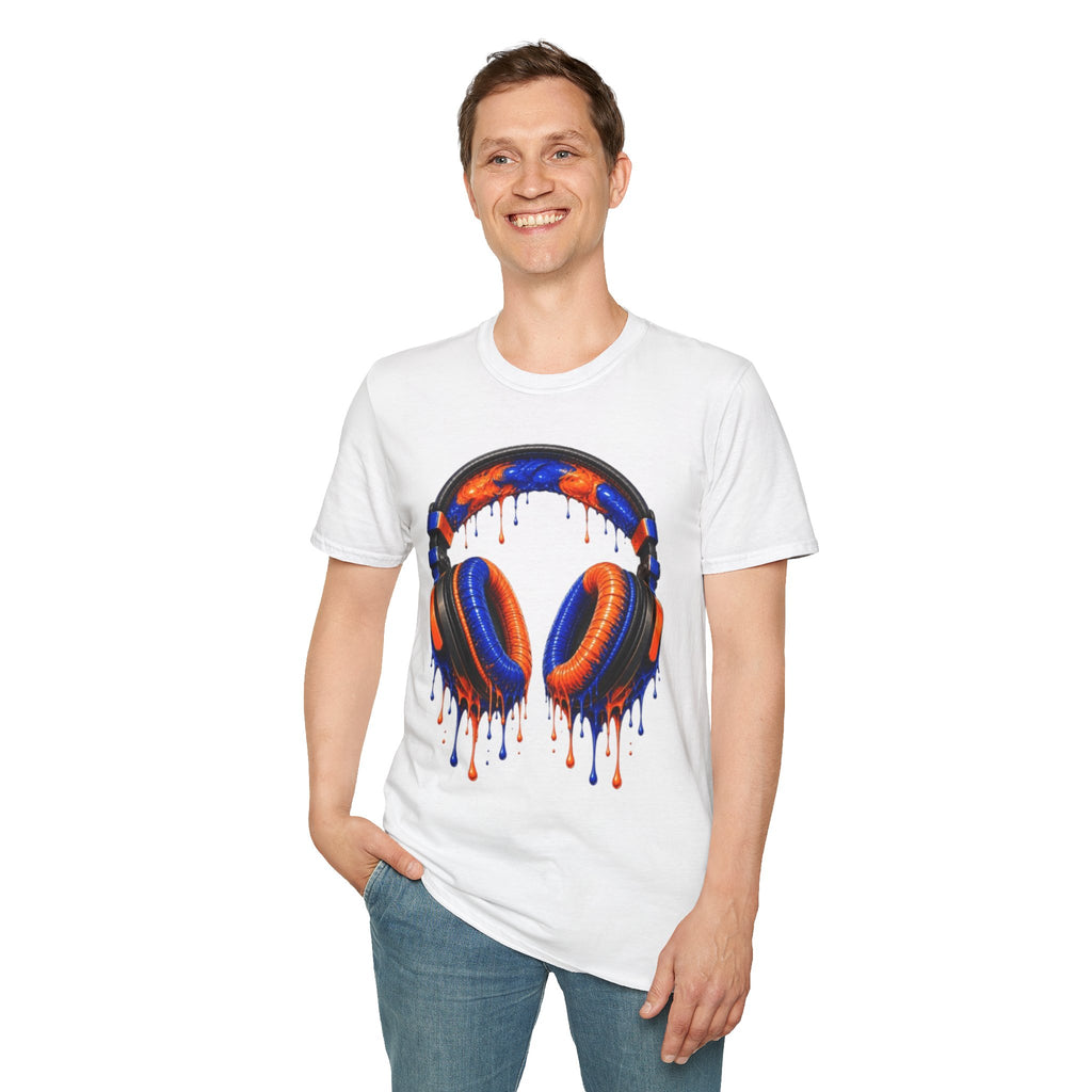 Orange and Blue Drip Headphones T-Shirt