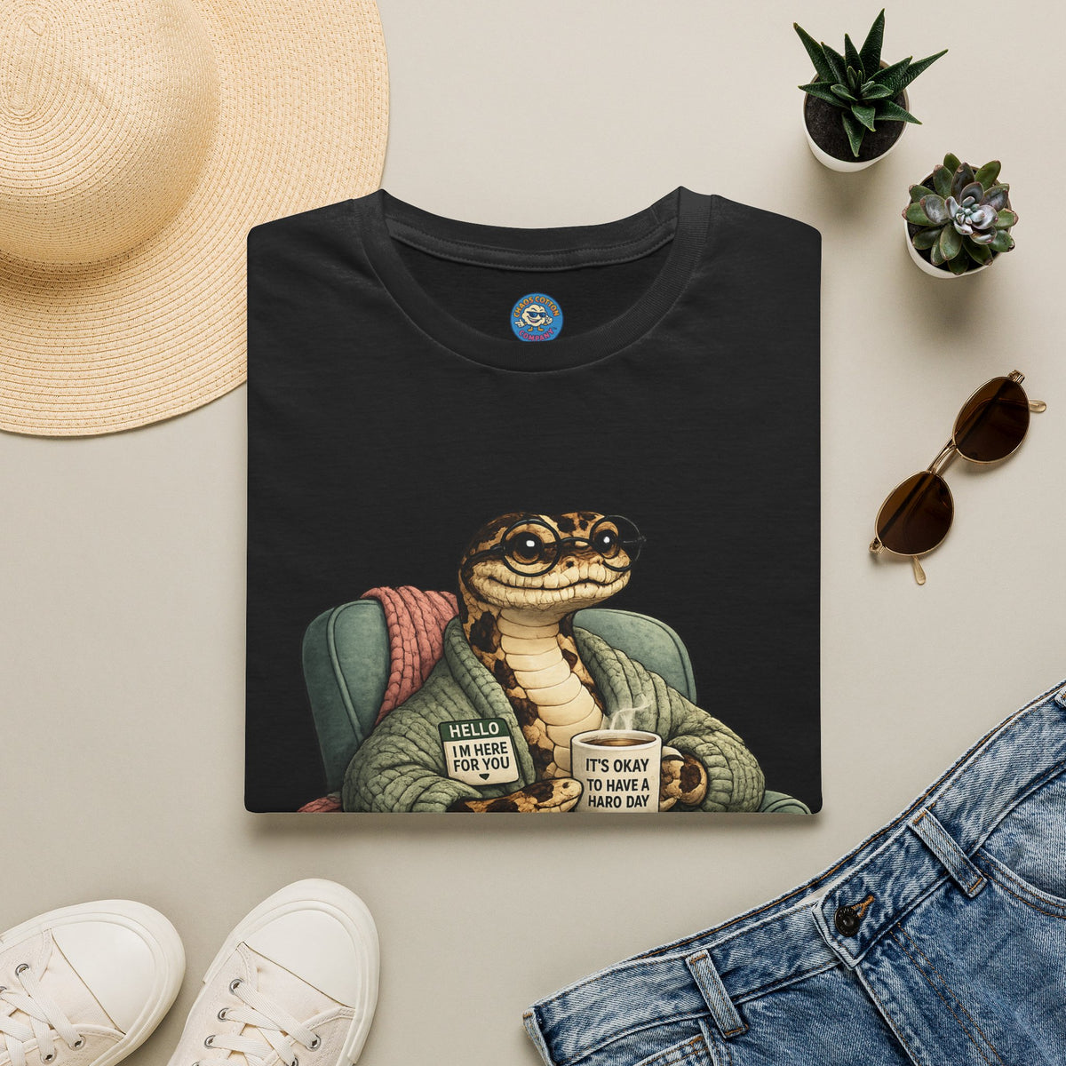 Cozy Snake Holding Mug T-Shirt | It's Okay To Have A Hard Day