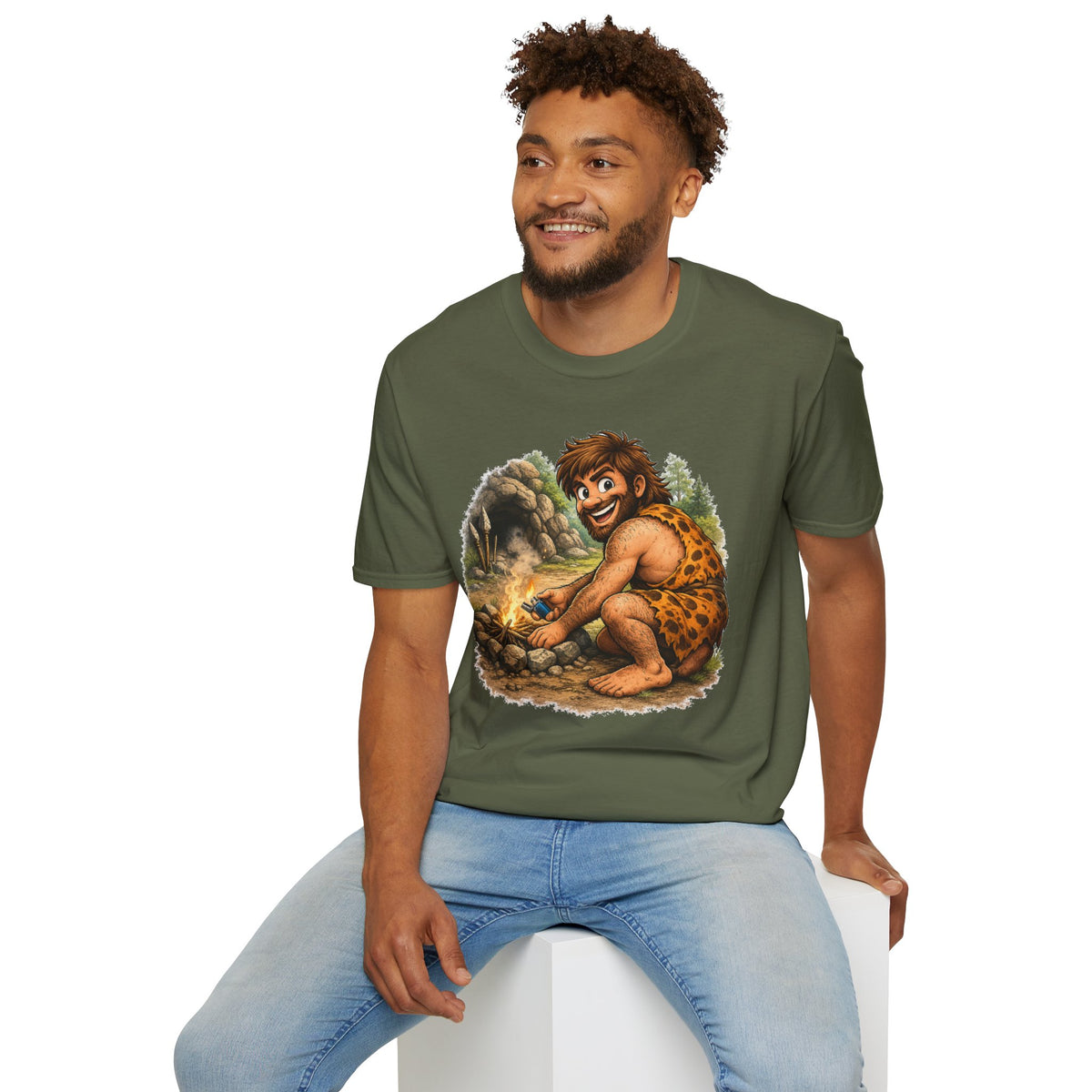 Caveman Discovers a Lighter T-Shirt