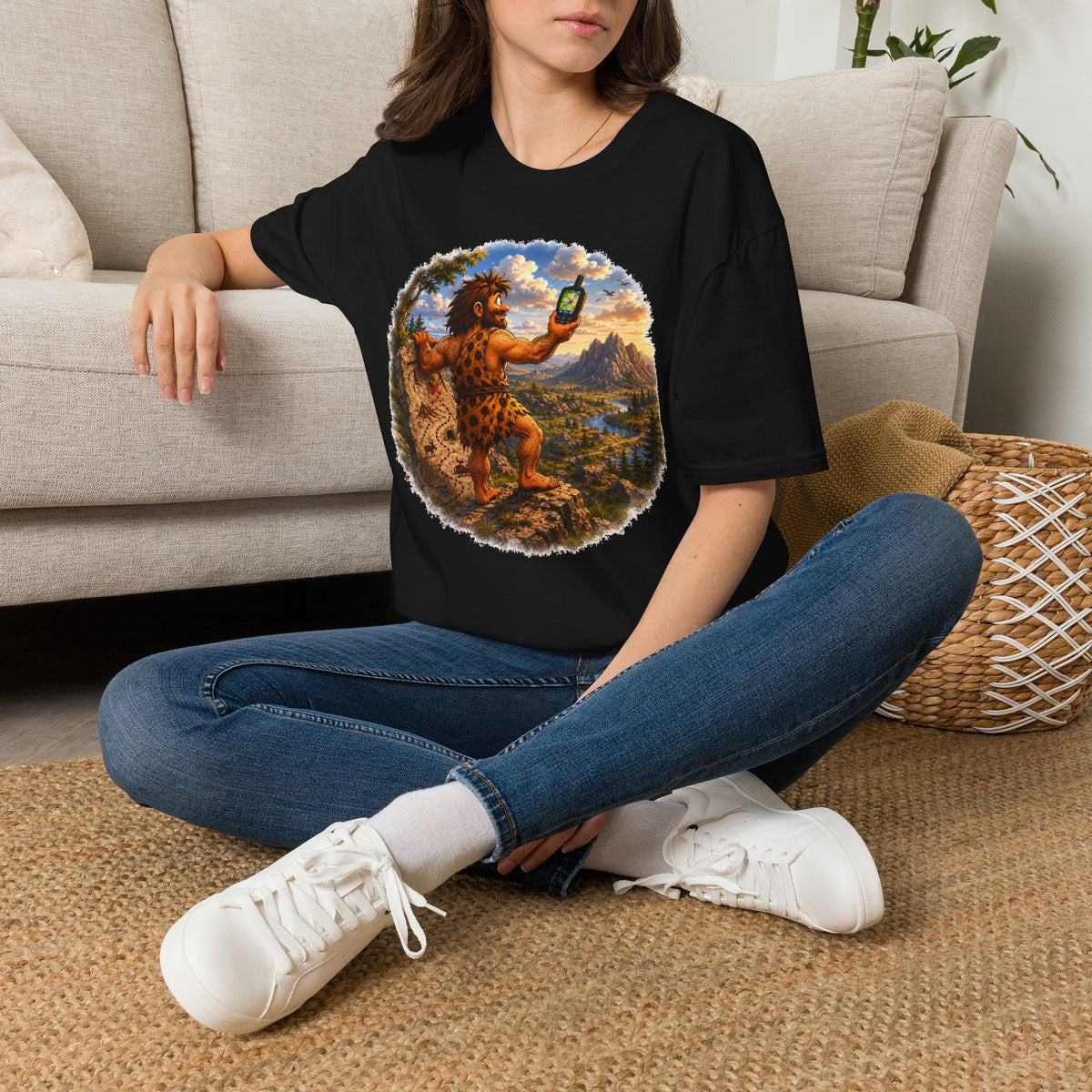 Caveman Using GPS T-Shirt