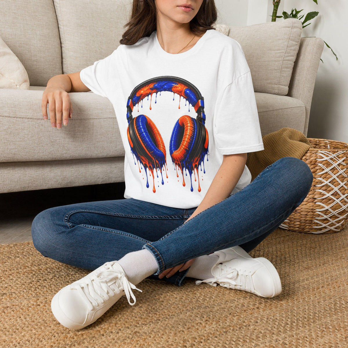 Orange and Blue Drip Headphones T-Shirt